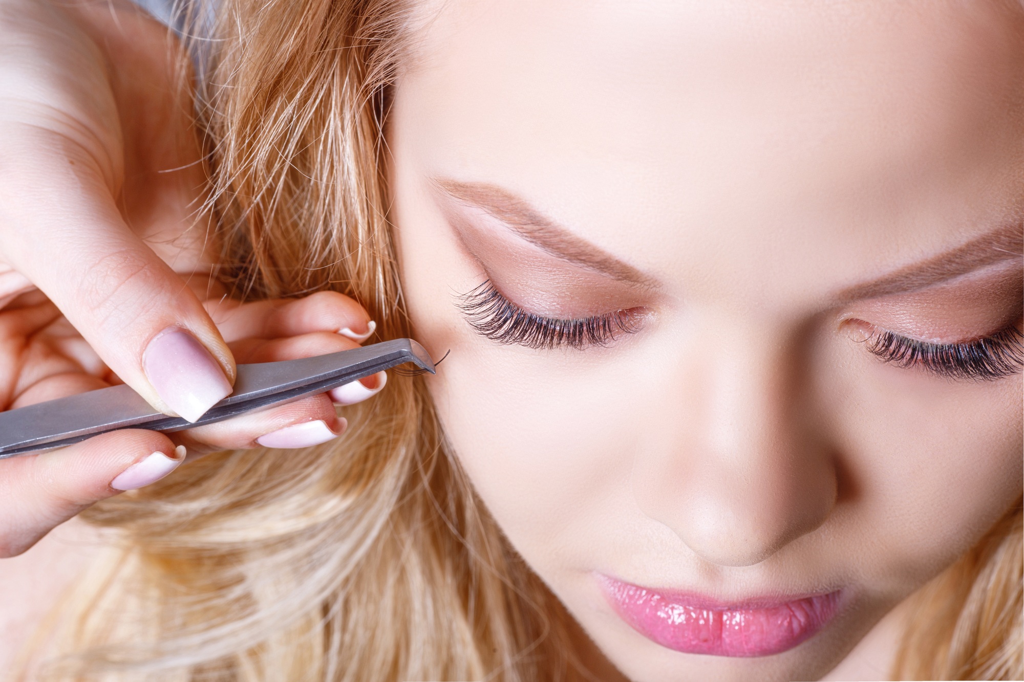 Woman Eye with Long Eyelashes. Eyelash Extension. Lashes, close up, selected focus.